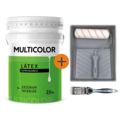 Combo 05 - Látex Interior Exterior Multicolor Súper Blanco 25 Kg + Set Rodillo (12mm), Bandeja Rollingdog + Pincel (40mm) Rollingdog