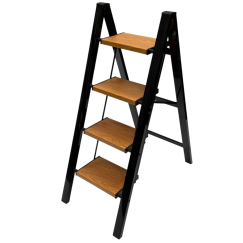 Escalera De Aluminio 4 Escalones Simil Madera - Negro Barcol